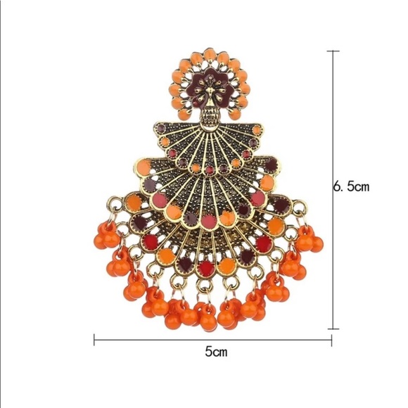 Peacock Decor Drop Jhumka Earrings - Picture 3 of 4